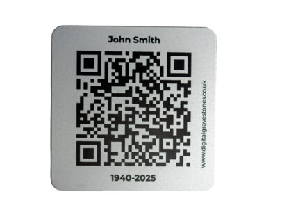 Satin silver metal pet memorial QR code plaque