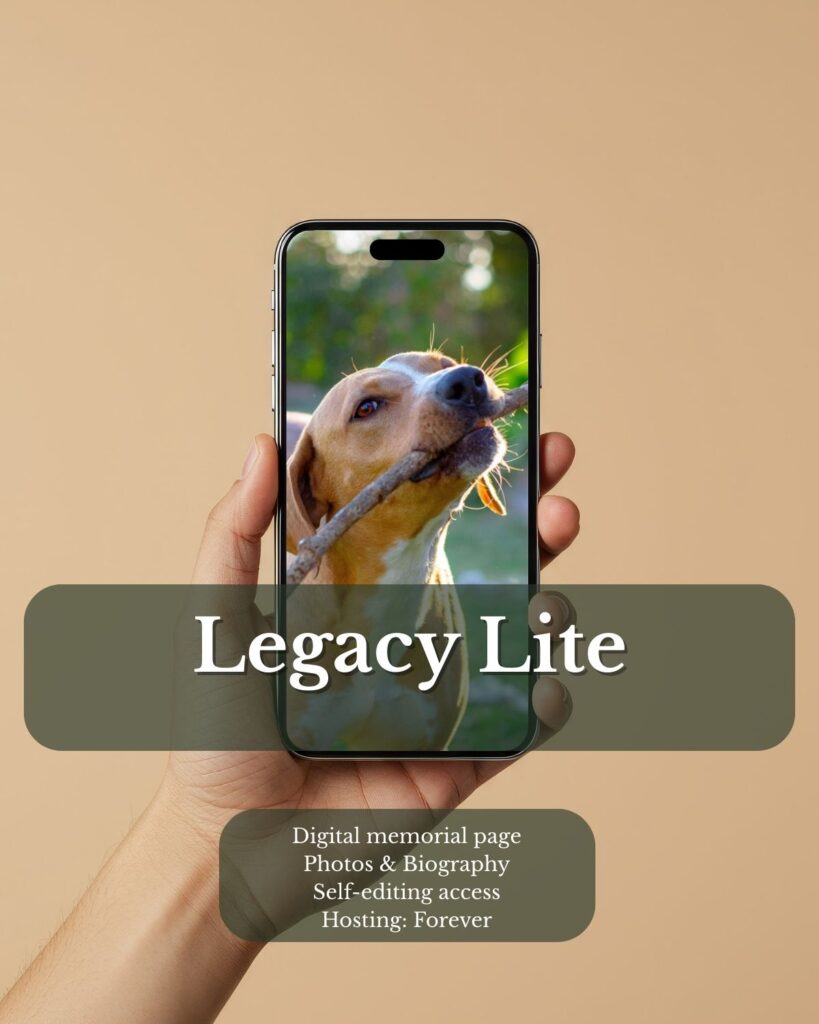Legacy Premium pet memorial package – horse tribute displayed on phone with included features